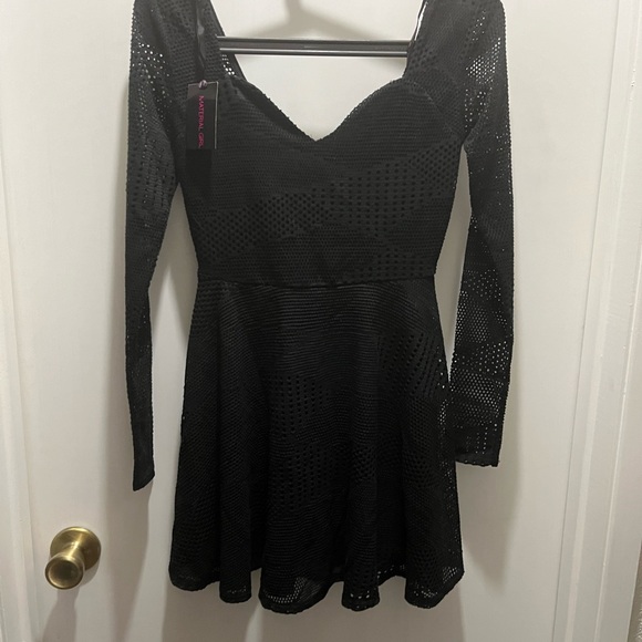NWT Material Girl Venice Mesh Long Sleeve Black Dress Size XS - Picture 2 of 7